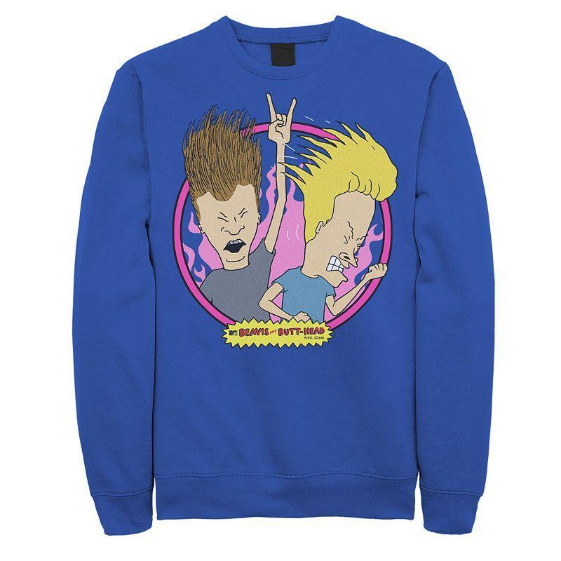Men's Beavis & Butthead Rock N Roll Circle Portrait Sweatshirt, Size: Medium, White Product Image