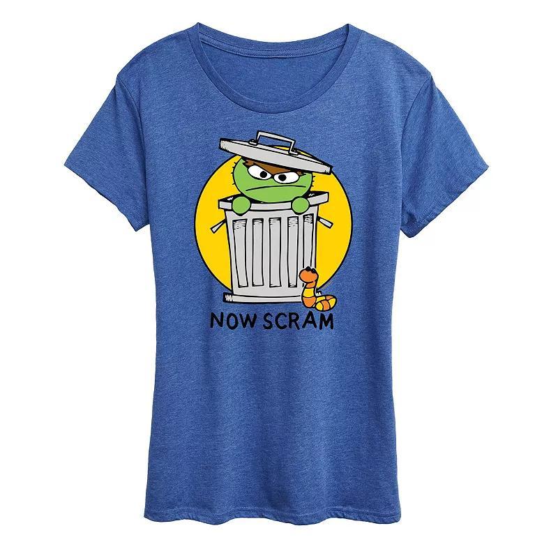 Womens Sesame Street Doodle Oscar Graphic Tee Grey Royal Blue Product Image