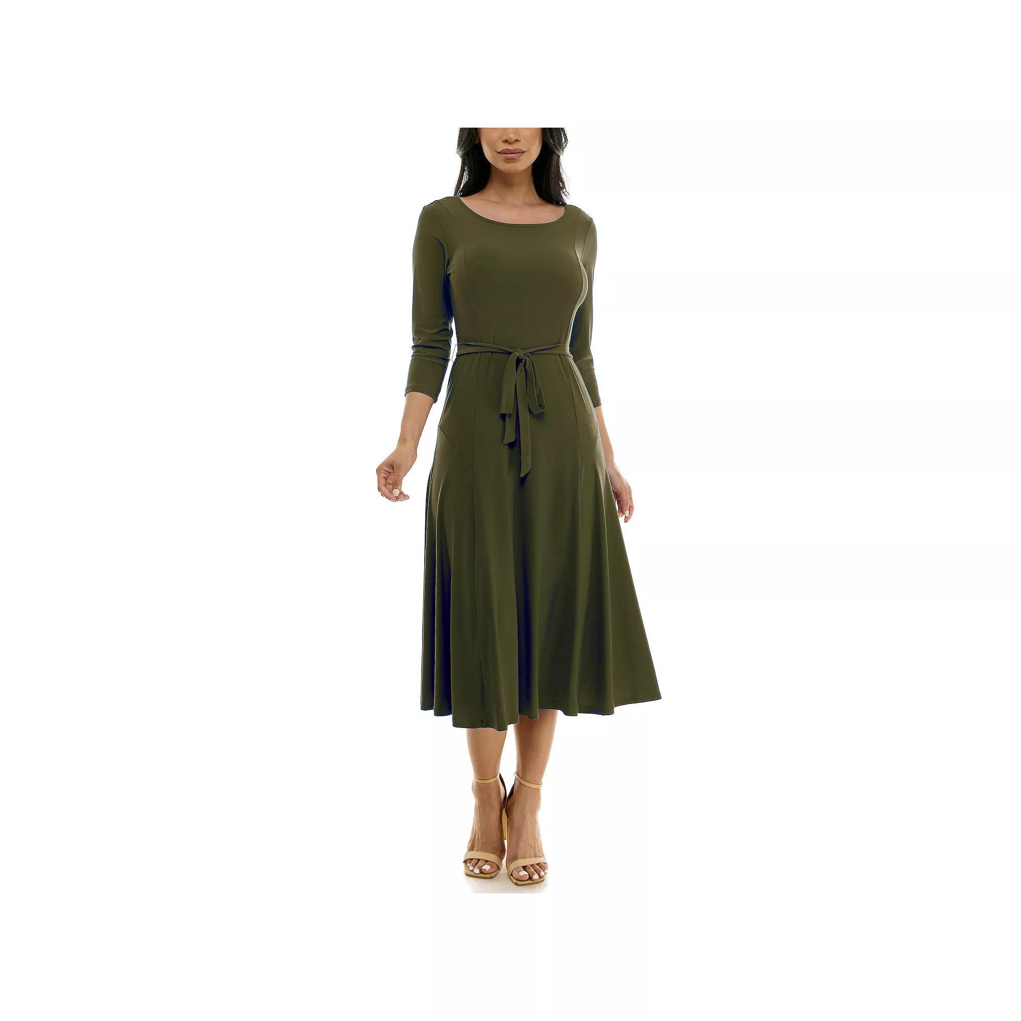 Women's Nina Leonard Sylvia Midi Dress with Sash, Size: XL, Dragon Fruit Product Image