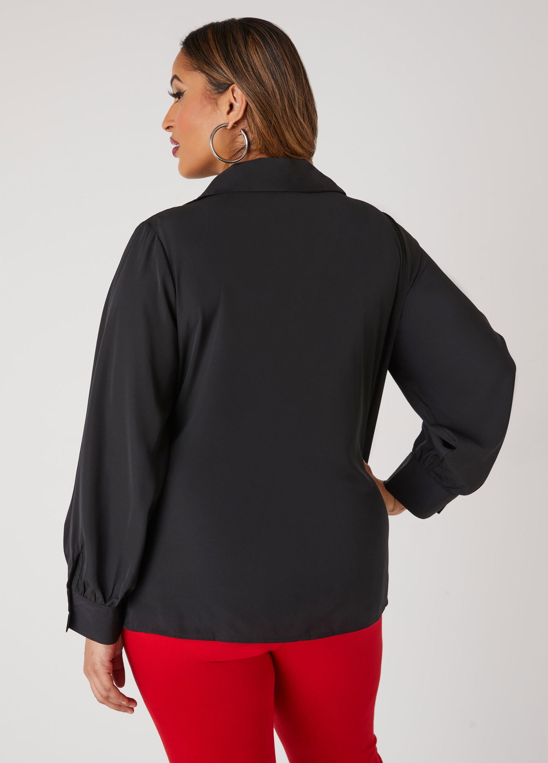 Plus Size Collared V Neck Shirt Ashley Stewart Product Image