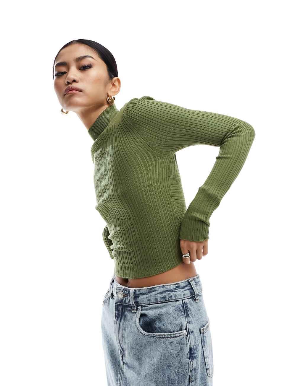 Miss Selfridge funnel neck ribbed knit twist back top Product Image