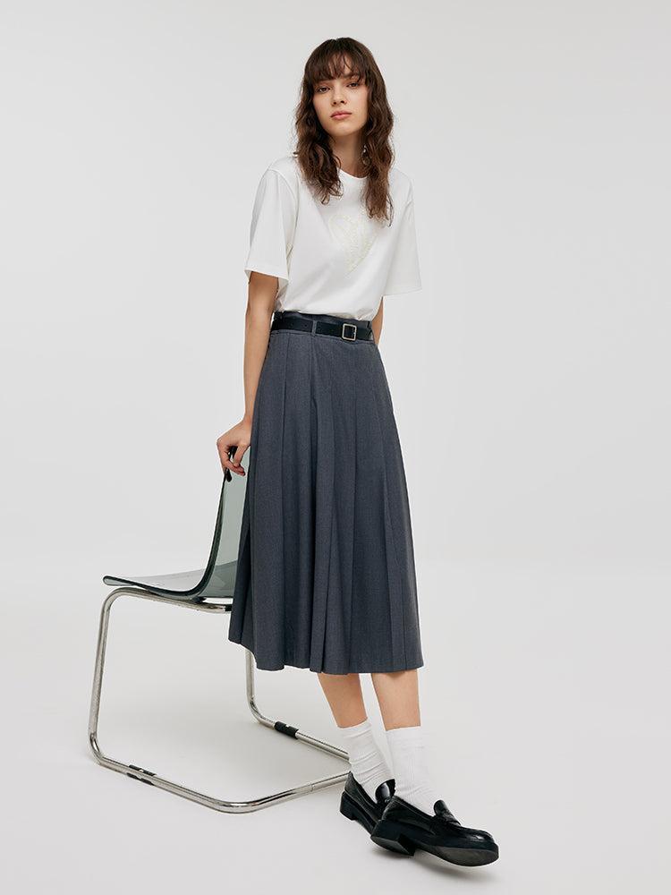 A-Line Women Pleated Skirt With Belt Product Image