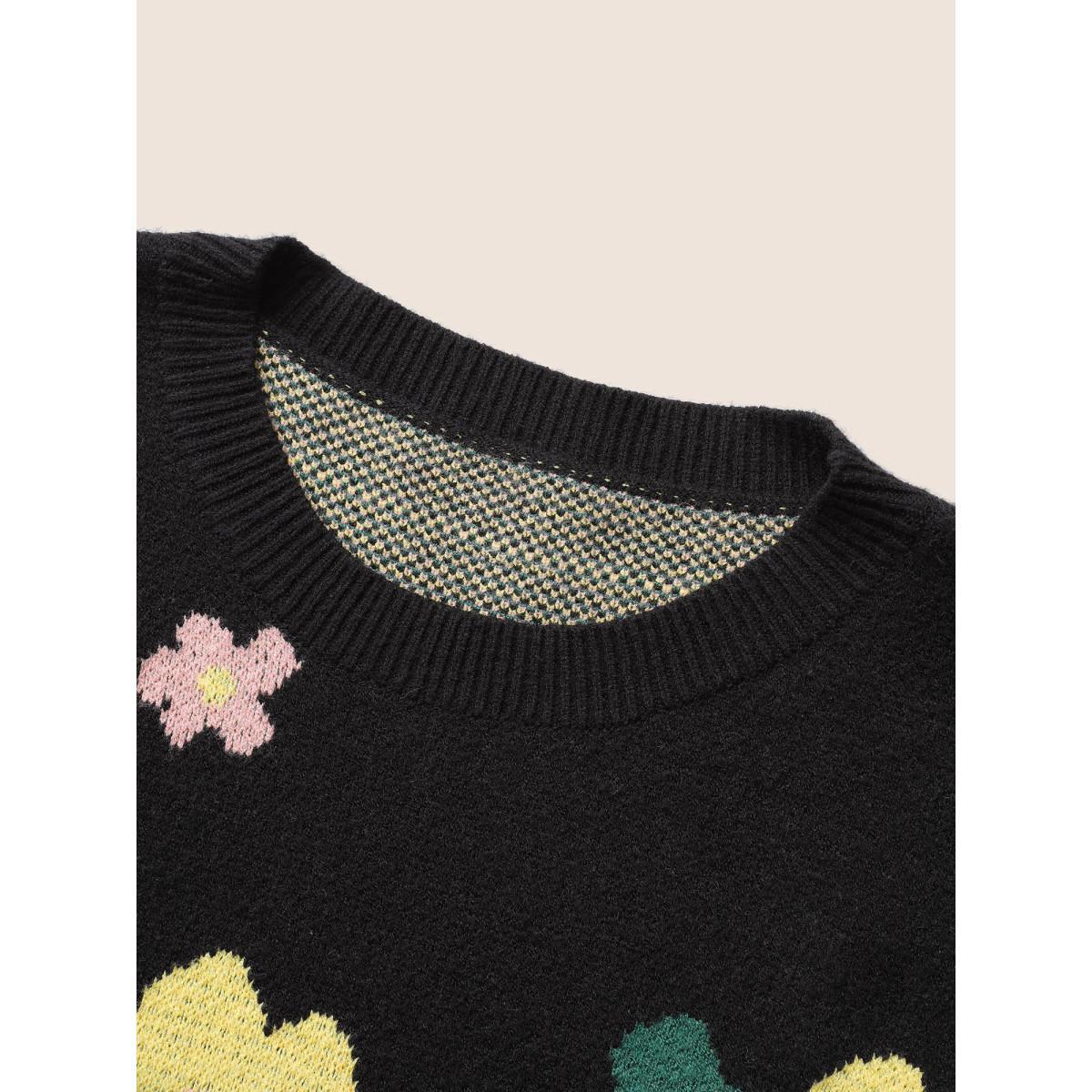 Plus Size Supersoft Essentials Colour Floral Drop Shoulder Pullover Black Women Casual Loose Long Sleeve Round Neck Everyday Pullovers BloomChic 22-24/3X Product Image