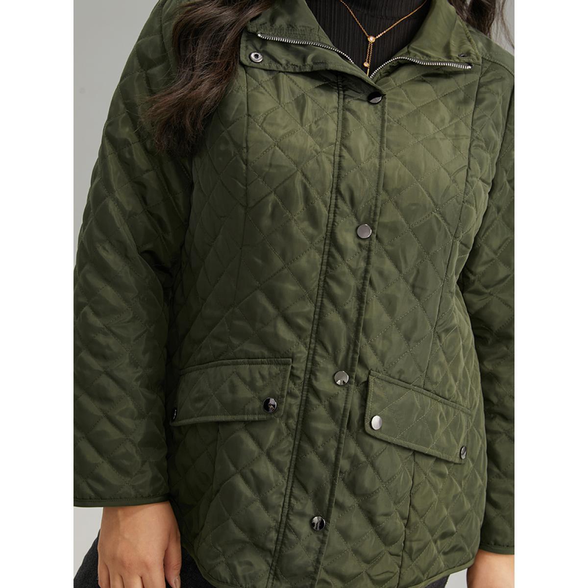 Plus Size Argyle Plaid Flap Pocket Zipper Fly Coat Women ArmyGreen Casual Texture Ladies Dailywear Winter Coats BloomChic 14-16/1X Product Image