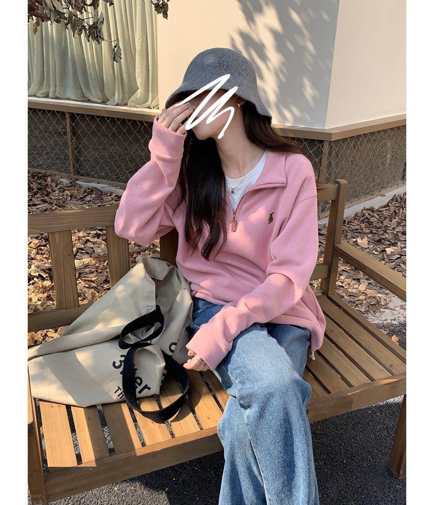 Stand Collar Embroidered Sweatshirt Product Image