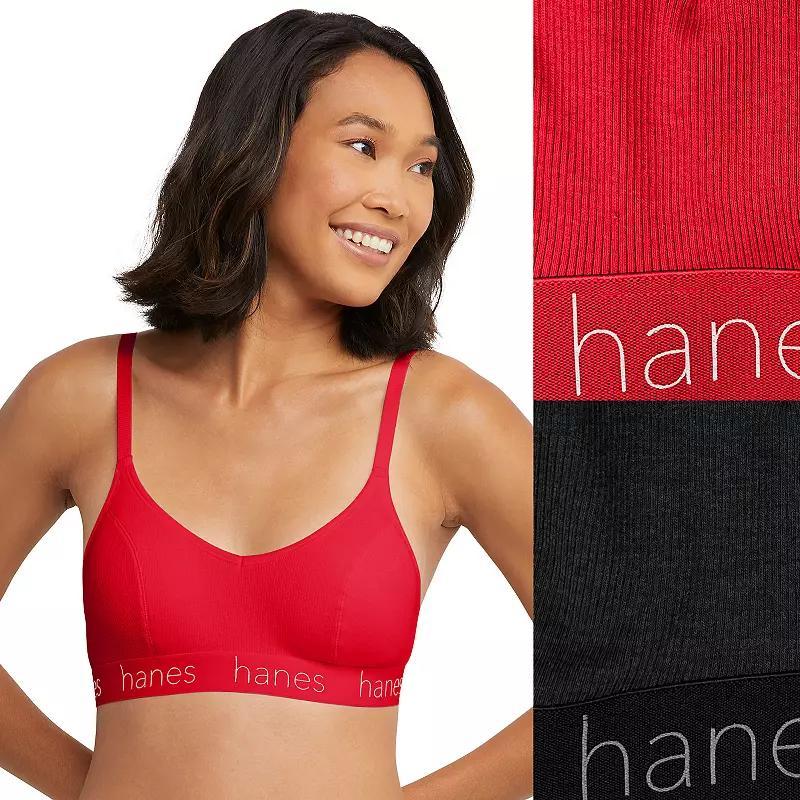 Hanes Originals Ultimate 2-Pack Stretch Cotton Triangle Bralette DHO101, Women's, Size: Medium, Whimsy Leaf White Product Image