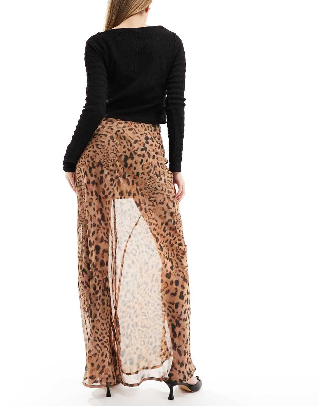 ASOS DESIGN sheer maxi skirt in leopard print Product Image