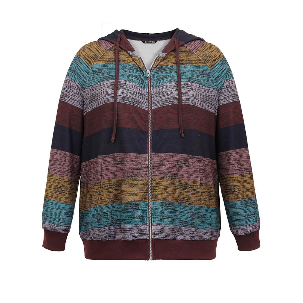 Plus Size Heather Colorblock Contrast Pocket Hooded Sweatshirt Women Multicolor Casual Rib Knit Hooded Everyday Sweatshirts BloomChic 22-24/3X Product Image
