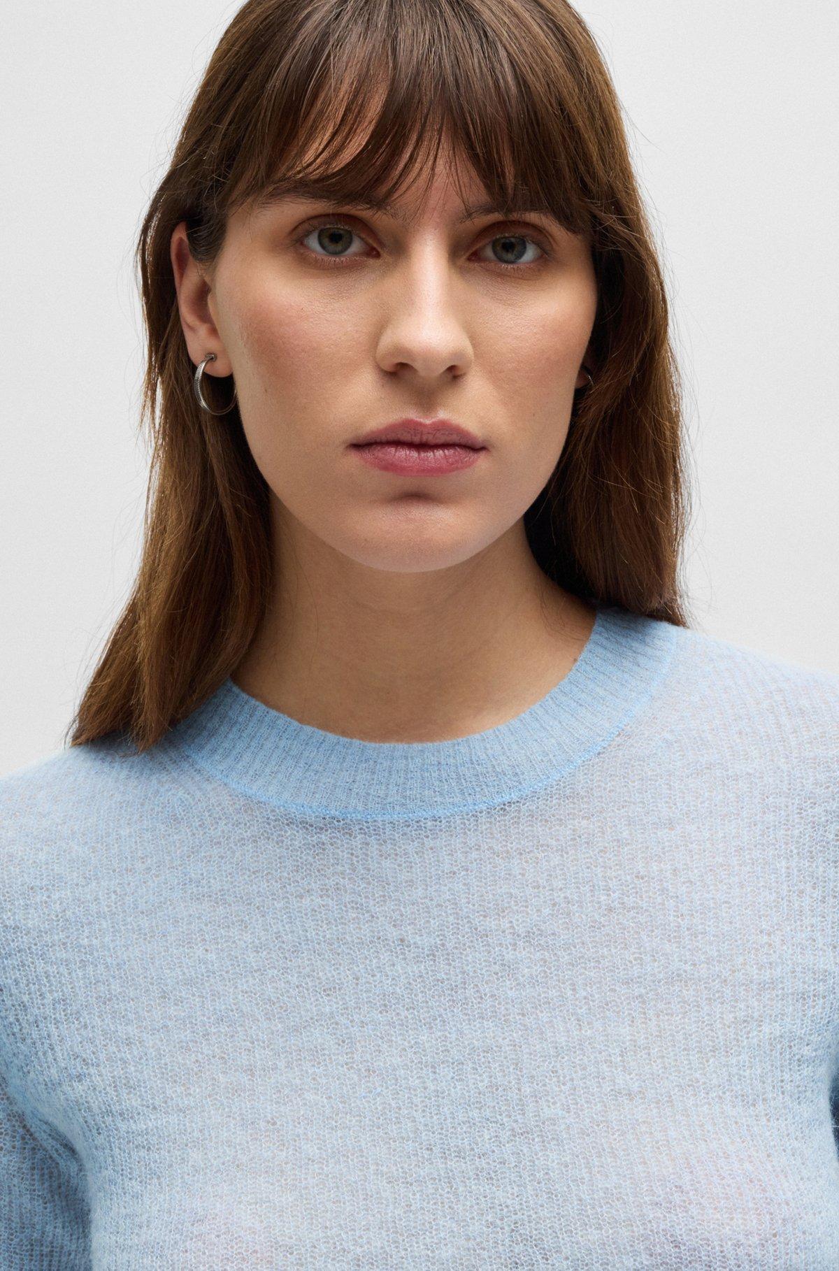Cropped-sleeve knitted sweater in textured wool Product Image