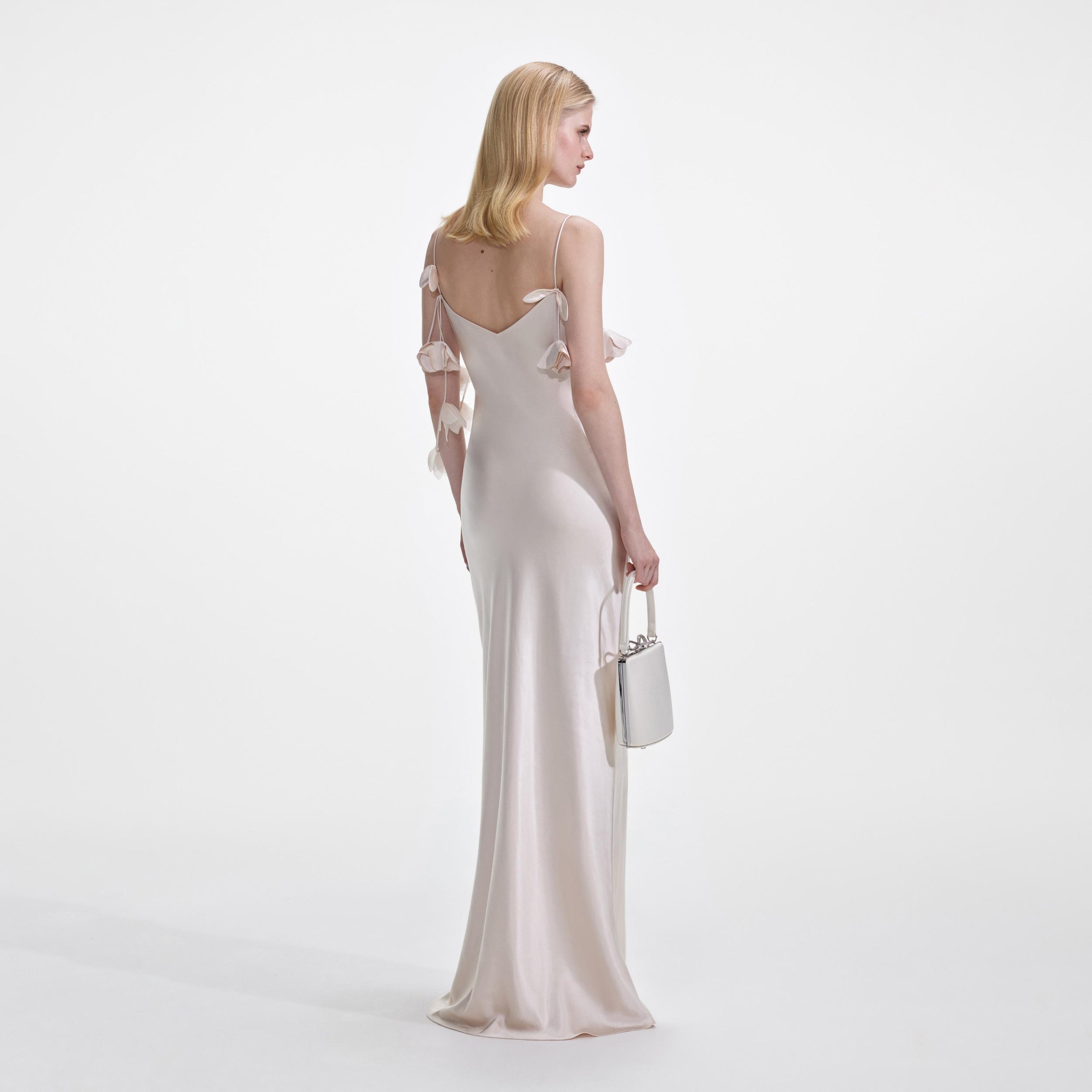 Champagne Flower Satin Maxi Dress Product Image