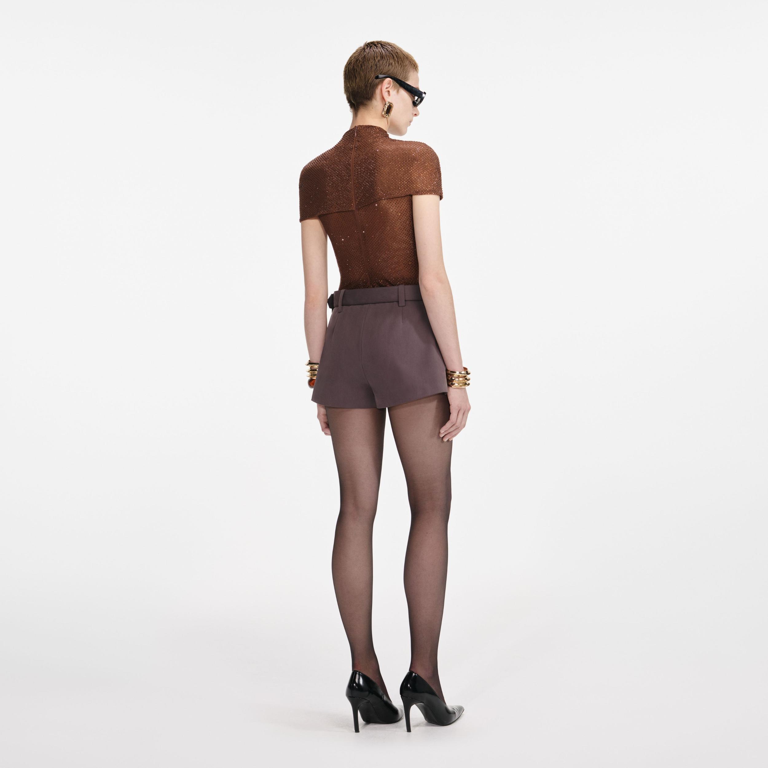 Brown Rhinestone Mesh Cut Out Top Product Image