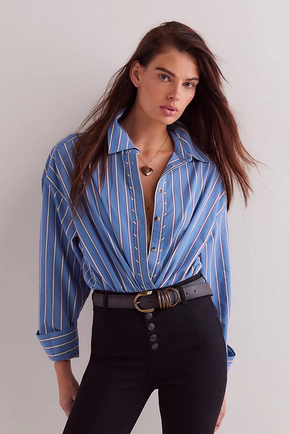 Free People Striped Varsity Vibes Shirt Product Image