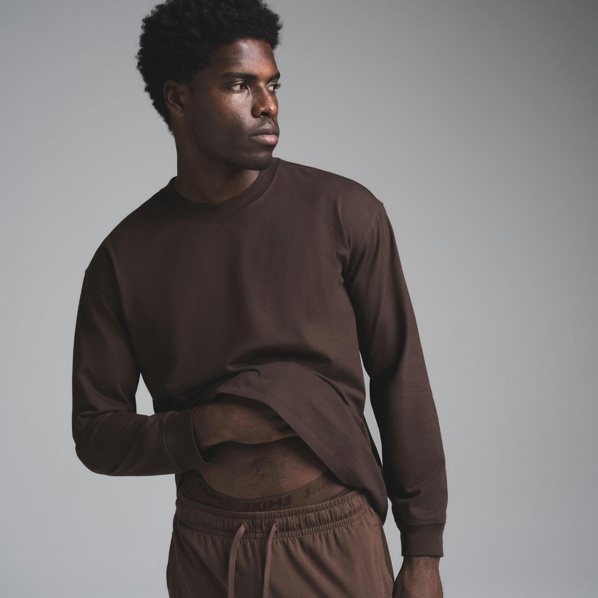HEAVYWEIGHT COTTON MENS RELAXED LONG SLEEVE T-SHIRT | ESPRESSO Product Image