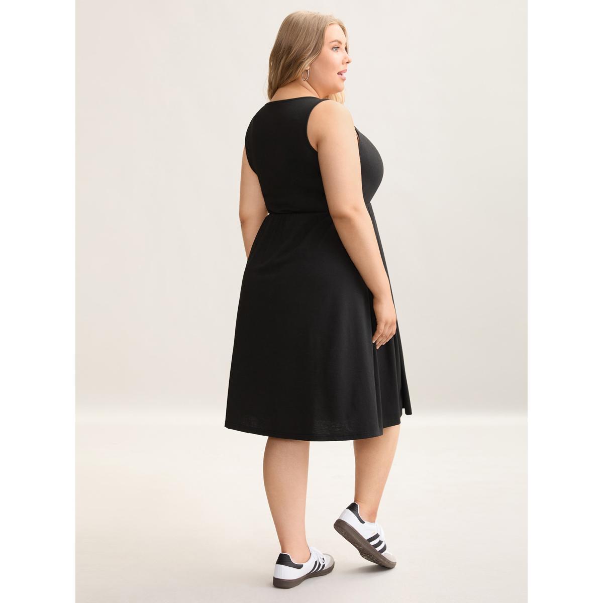 Plus Size Supersoft Essentials Pleated Stretchy Waist Midi Dress Pureblack Women Casual Non Knit Dresses Bloomchic 26/4X Product Image