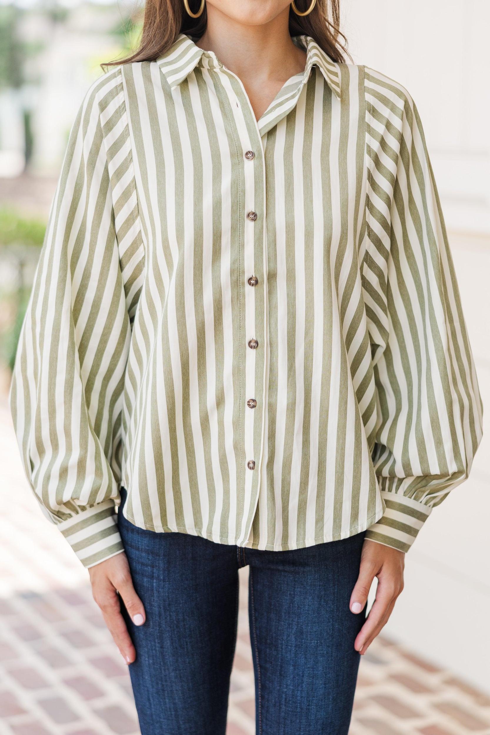 Remember It Well Olive Green Striped Blouse Female Product Image