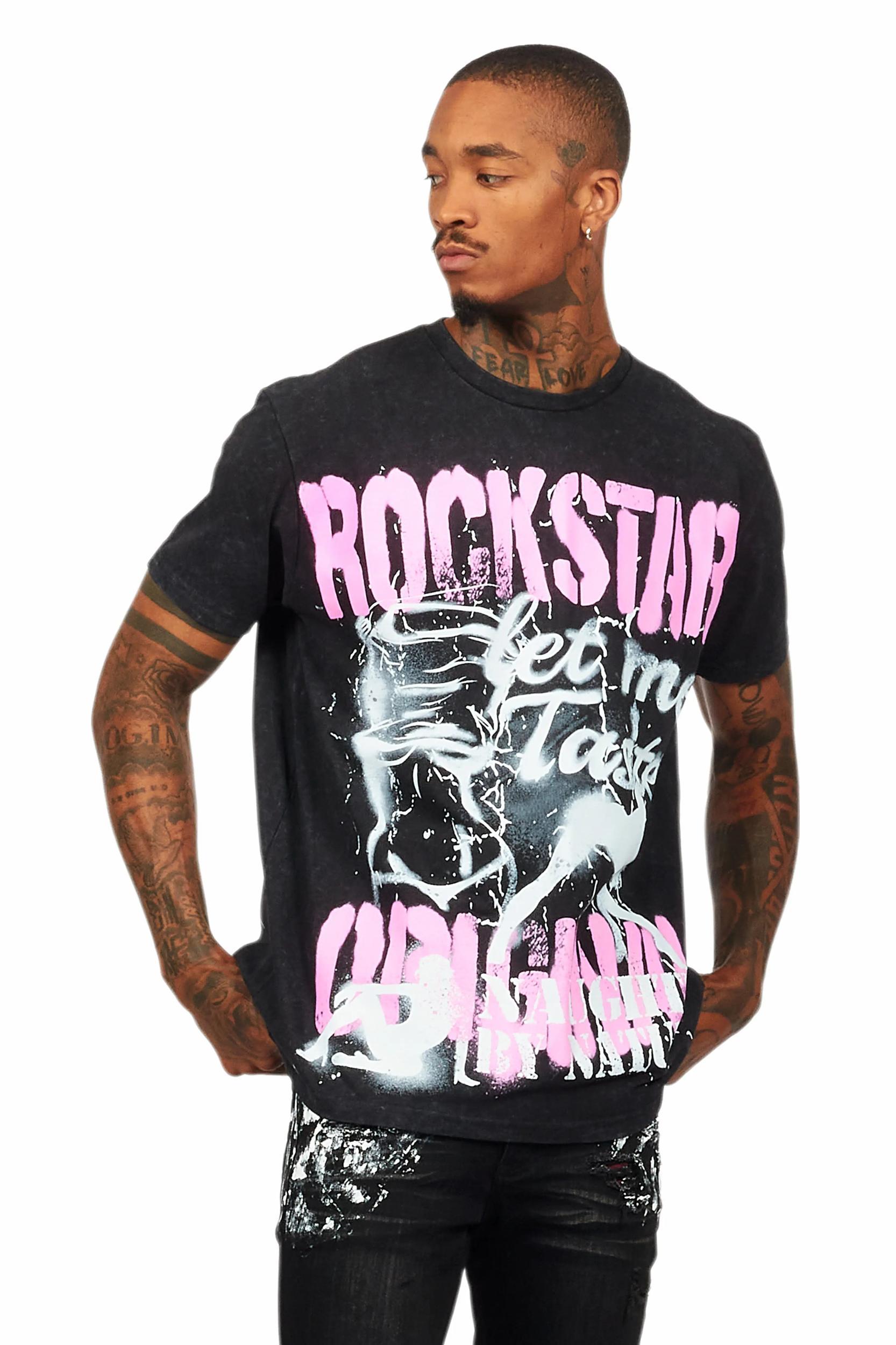 Strip Army Vintage Black Oversized Distressed Graphic T-Shirt Male Product Image