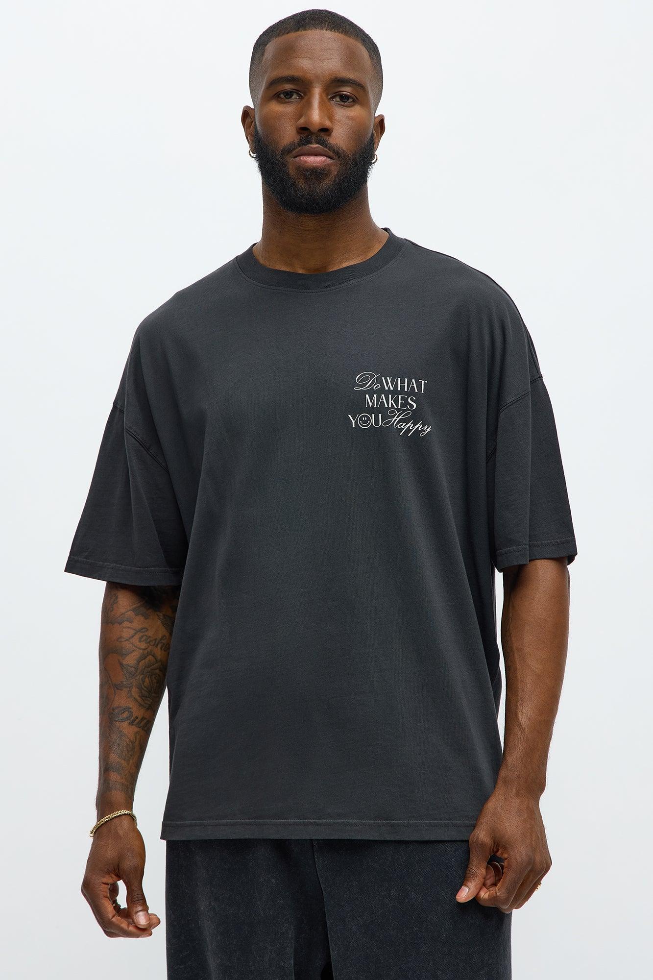 Do What Makes You Happy Oversized Short Sleeve Tee - Black Wash Product Image