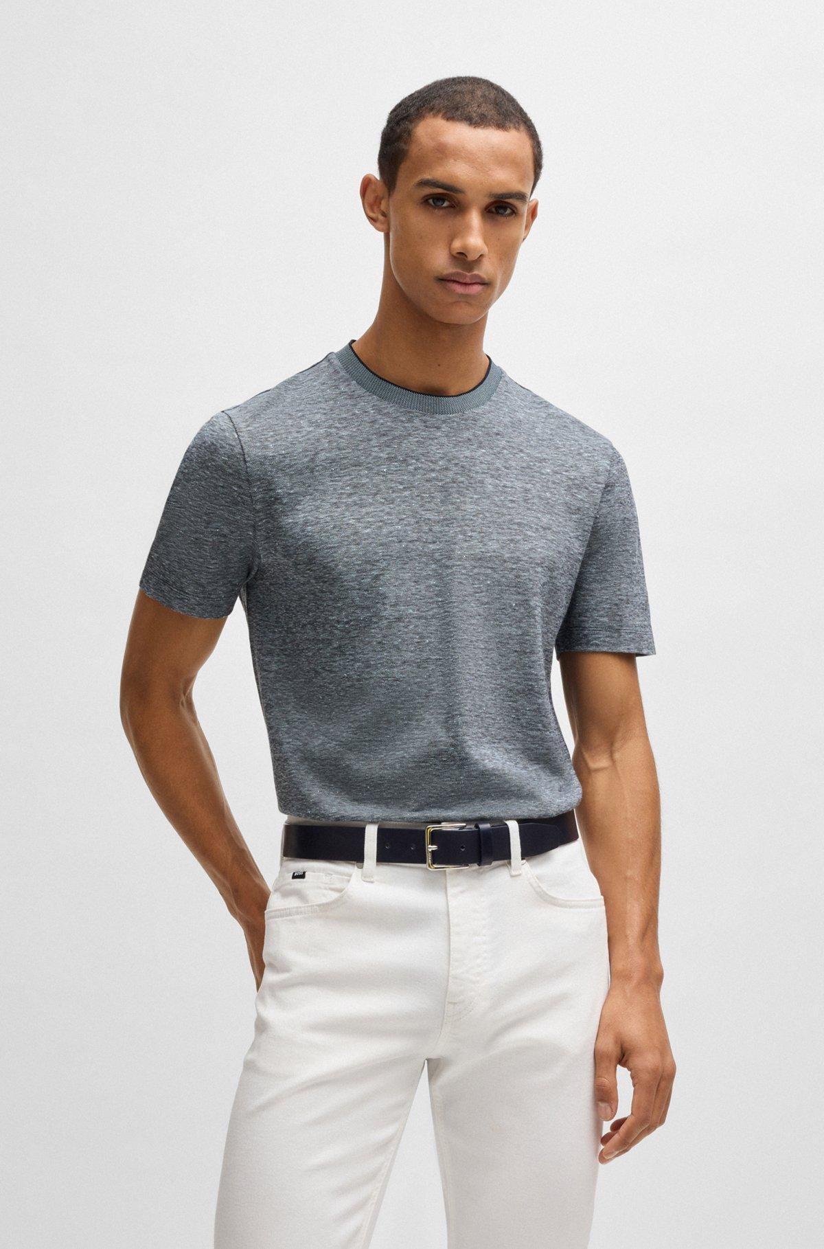 BOSS - Regular-fit T-shirt in cotton and linen - Dark Blue Product Image