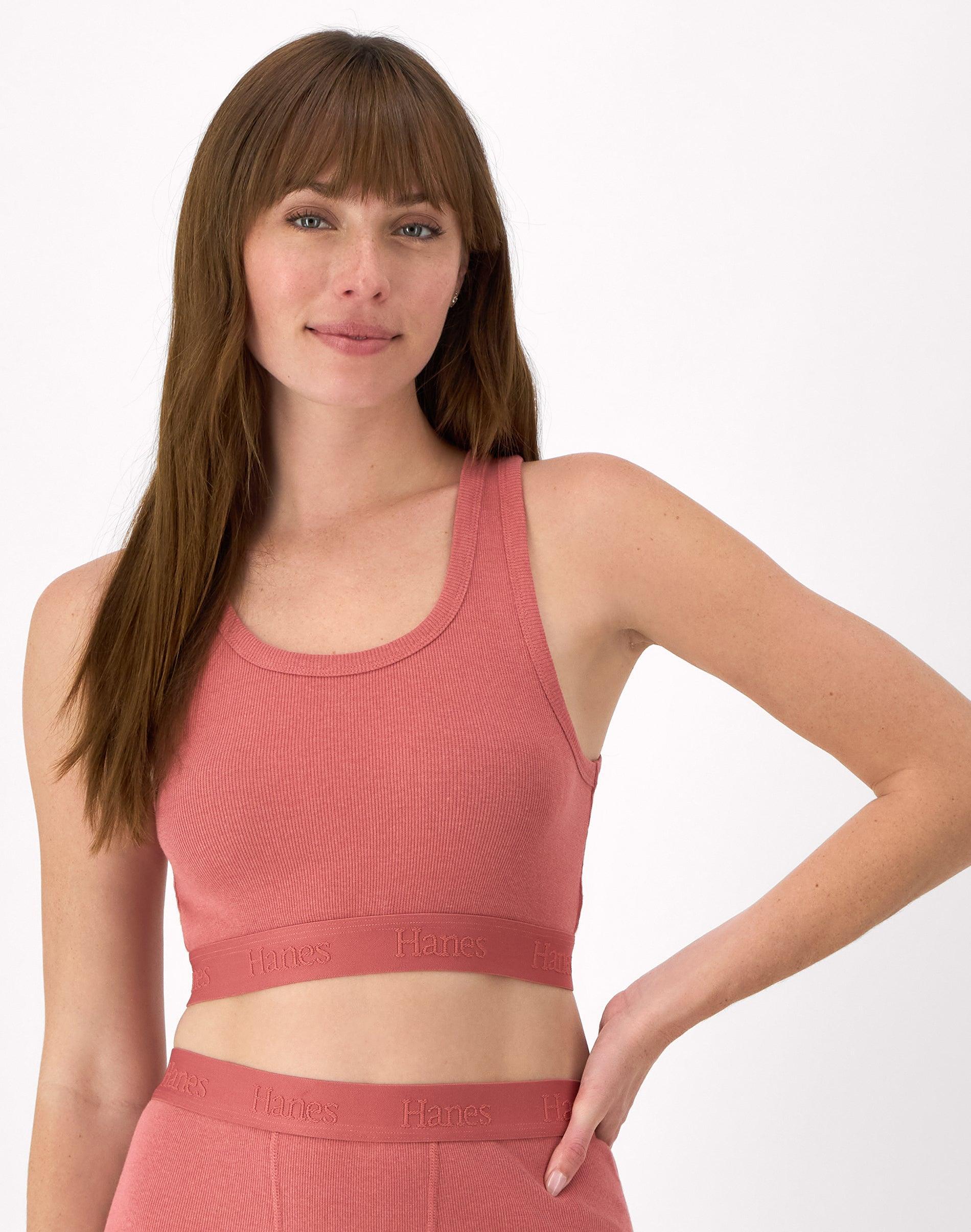 Hanes Originals Womens SuperSoft Comfywear Rib Banded Crop Top Pearl 2XL Product Image