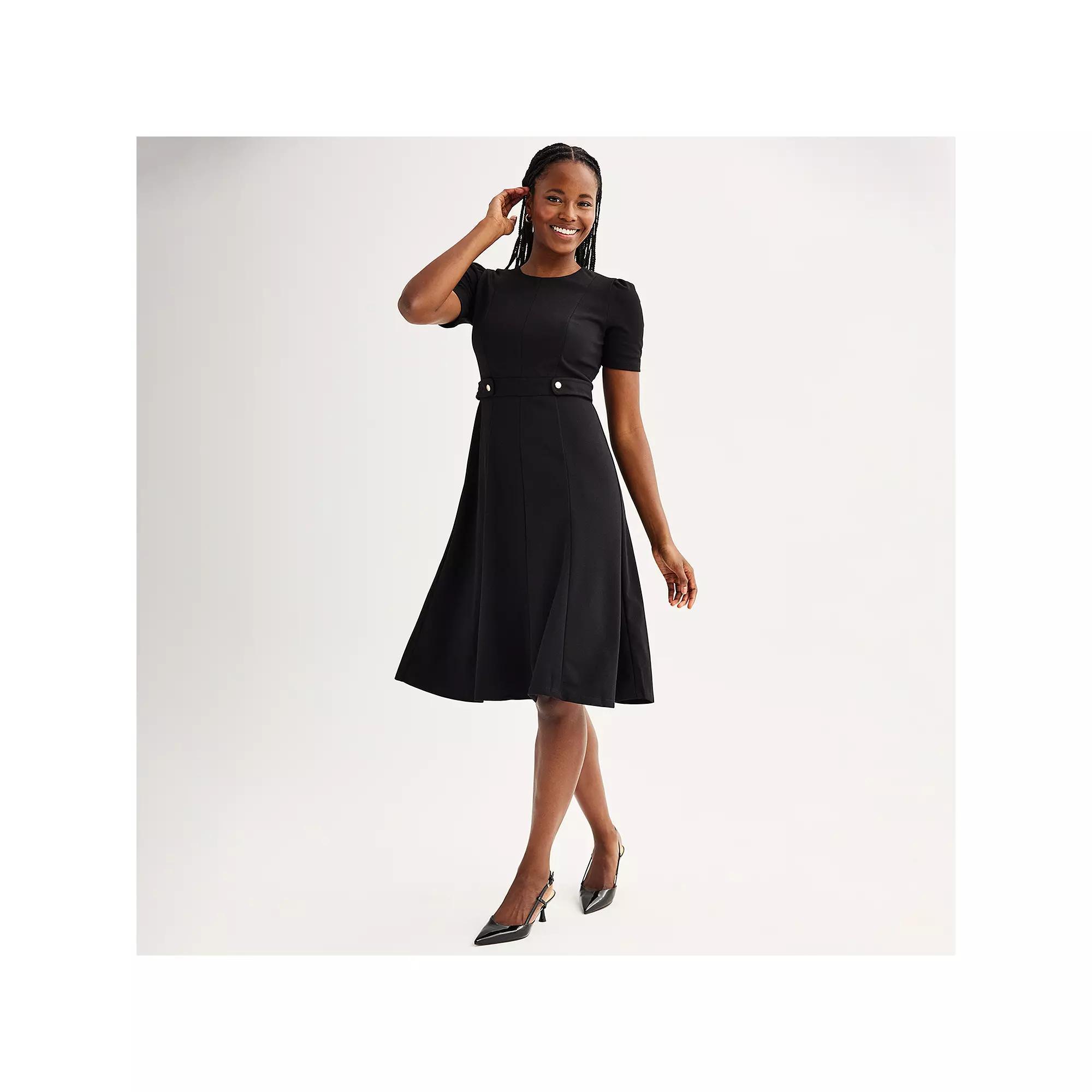 Womens London Times Solid Side Tab Fit & Flare Dress Product Image