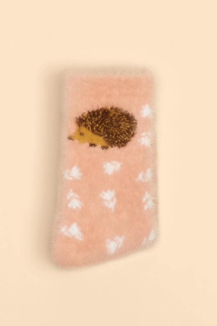 Happy Hedgehog Fuzzy Slipper Socks Product Image