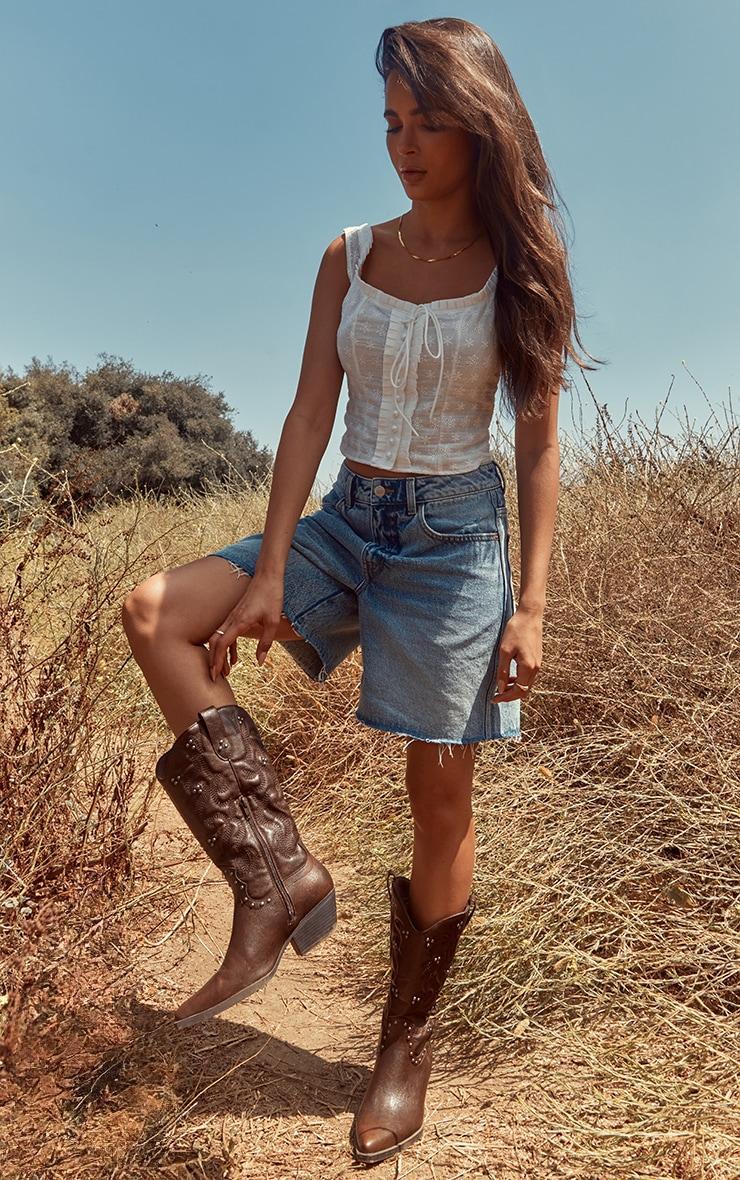 White Button Up Broderie Corset Look Top Product Image