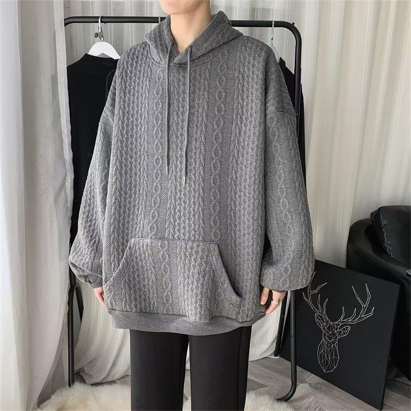 Drawstring Plain Patterned Oversized Hoodie Product Image