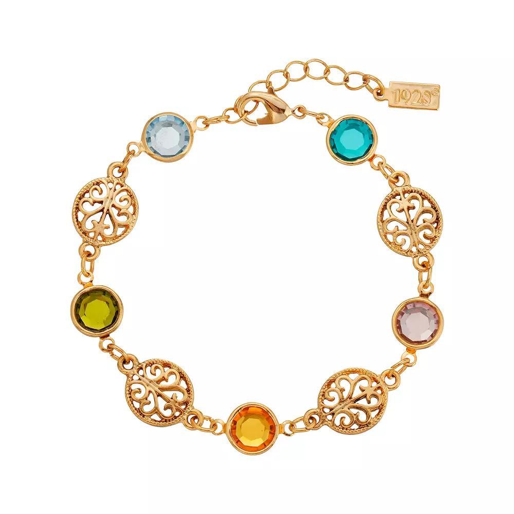 1928 Gold Tone Multi-Color Crystal Filigree Link Bracelet, Womens Product Image
