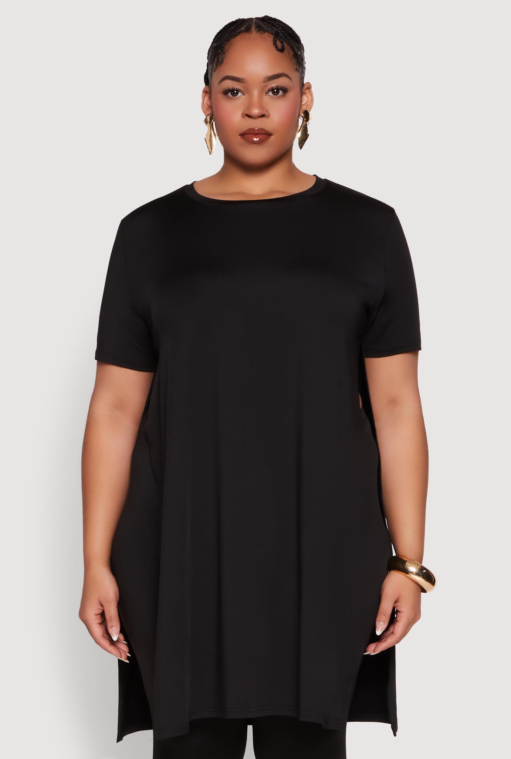 Womens Plus Size Daisy Side Slit Crew Neck Tunic Top Product Image