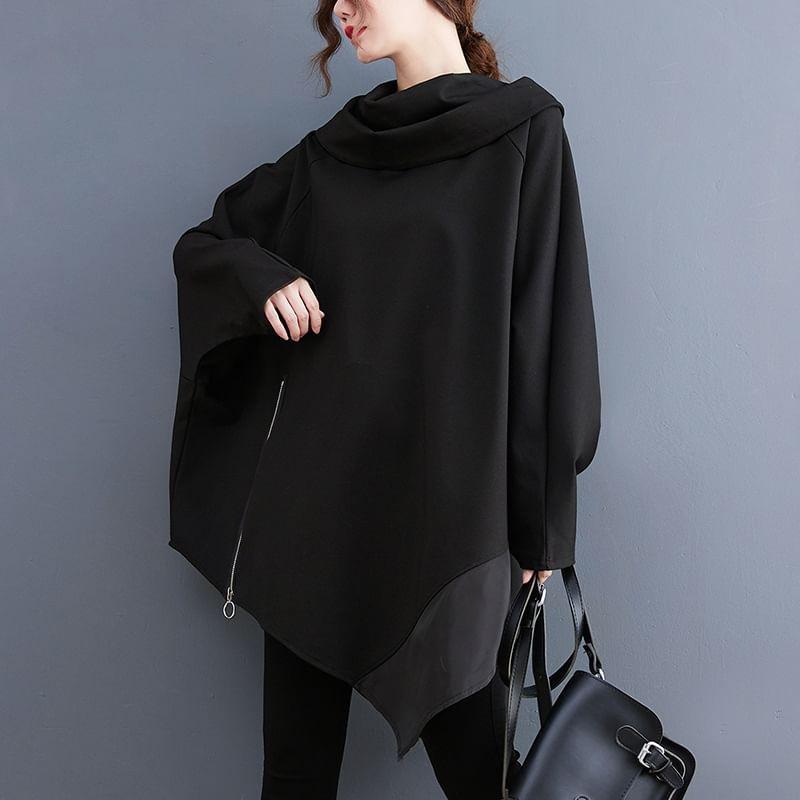 Plain Asymmetrical Zip Oversized Pullover Product Image