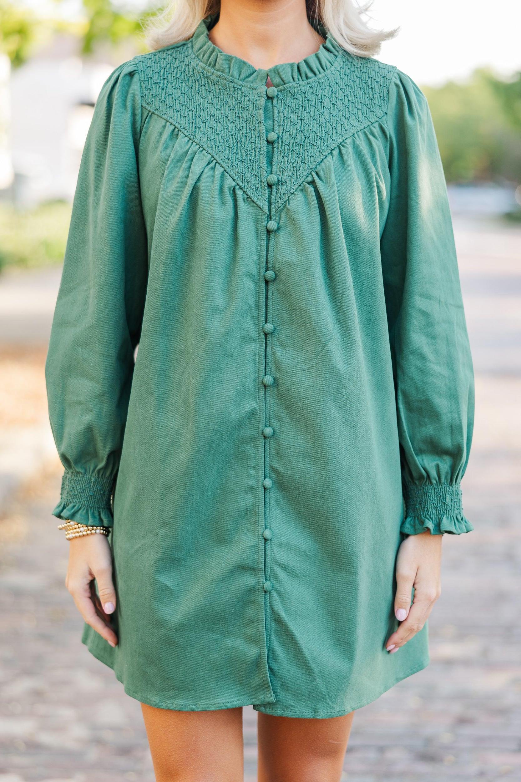 Just For Fun Hunter Green Smocked Dress Female Product Image