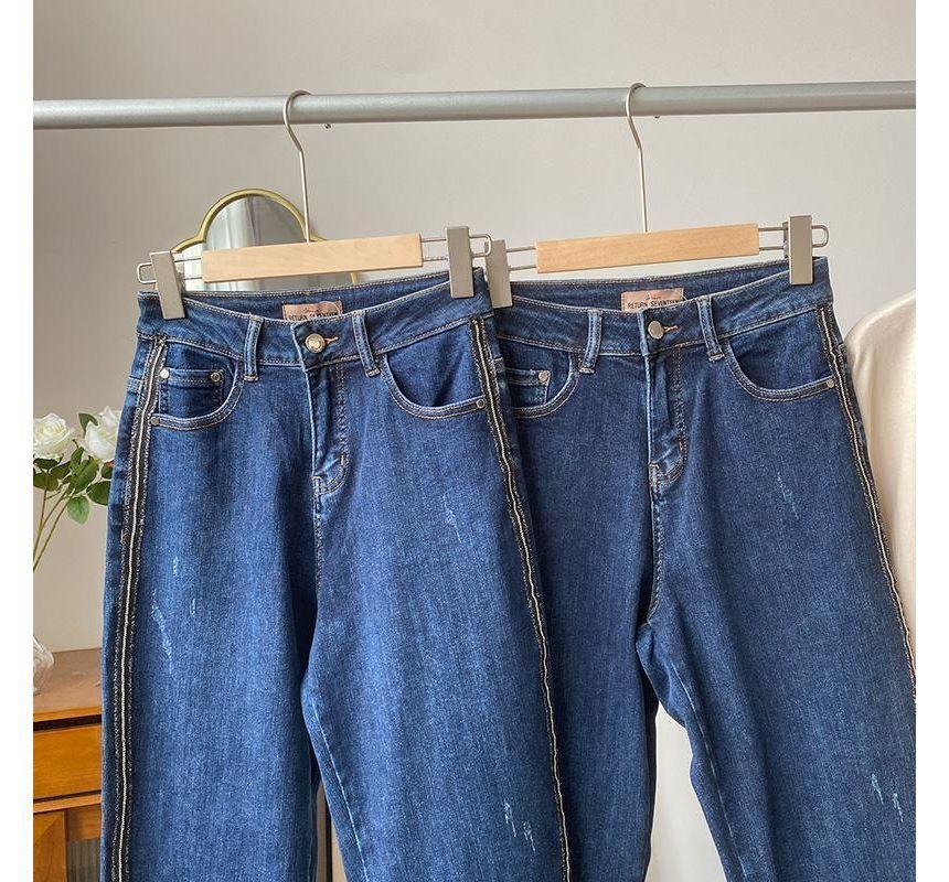High Rise Contrast Trim Washed Harem Jeans Product Image