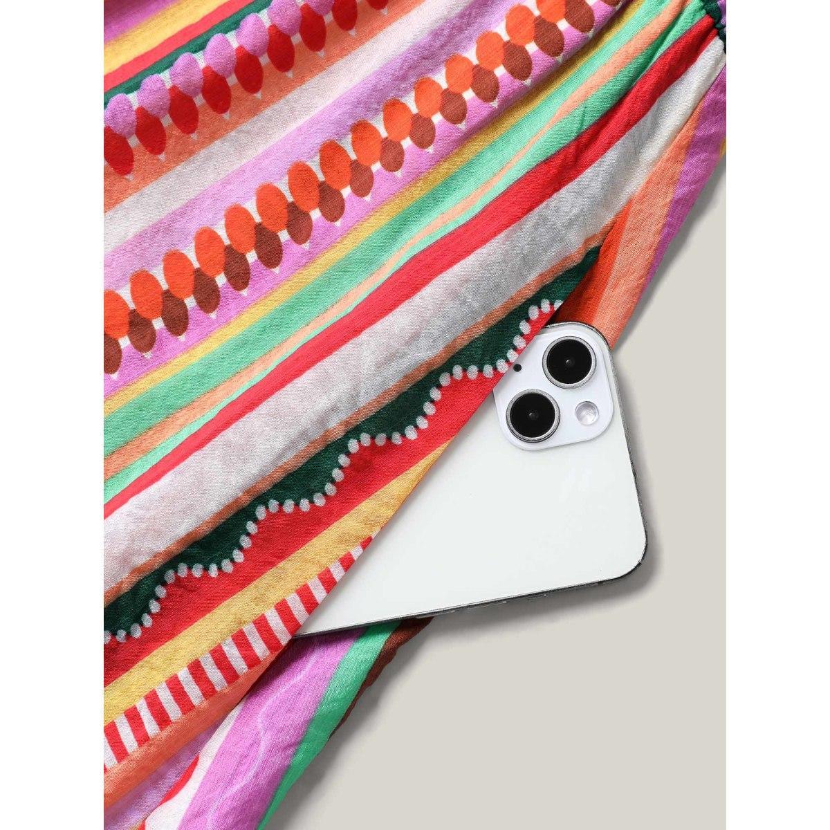 Plus Size Colorful Stripe Flutter Sleeve Pockets Midi Dress Multicolor Women Square Neck Cap Sleeve Curvy BloomChic 12/L Product Image