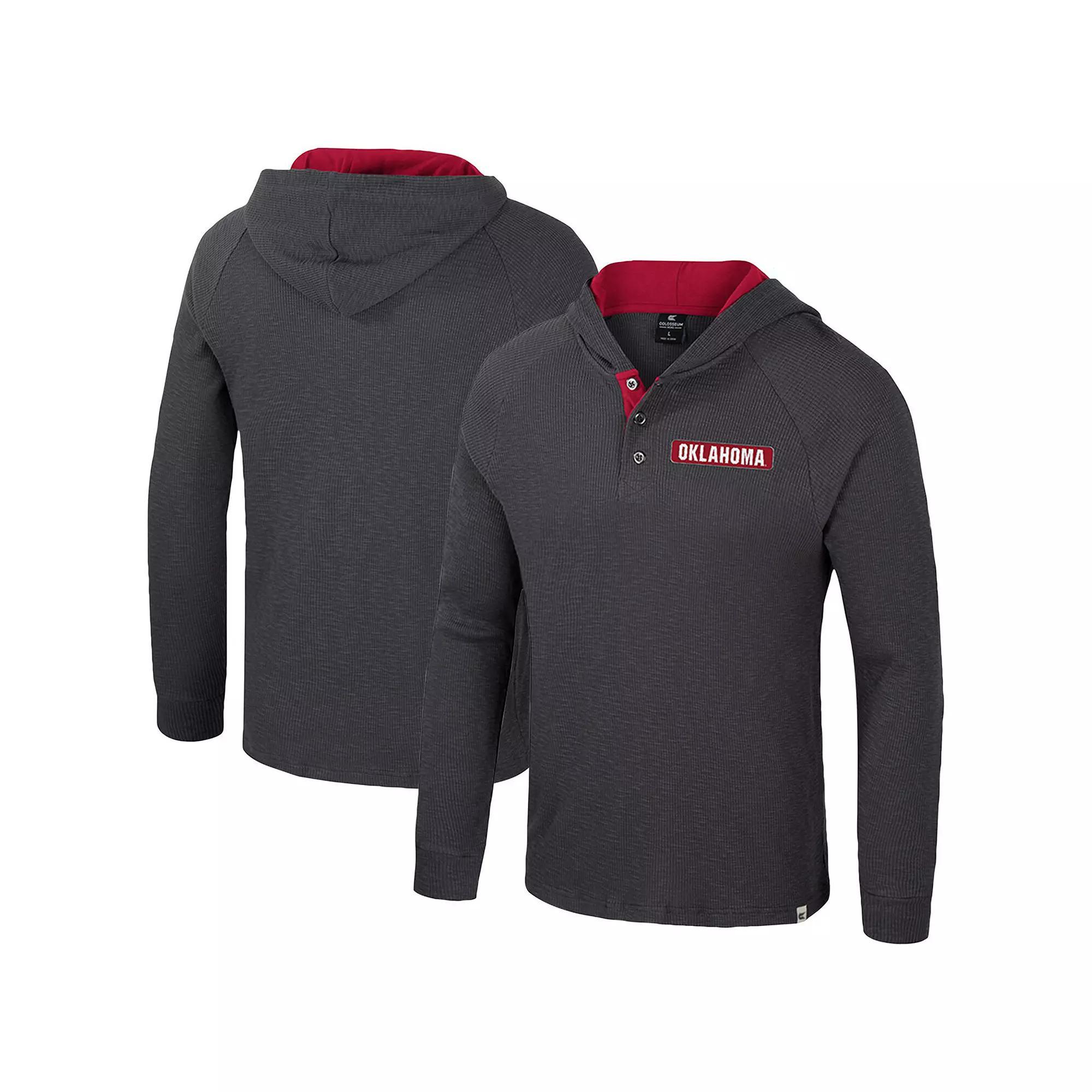 Men's Colosseum  Charcoal Oklahoma Sooners Dujour Ralgan Long Sleeve Henley Hoodie T-Shirt, Size: Medium Product Image