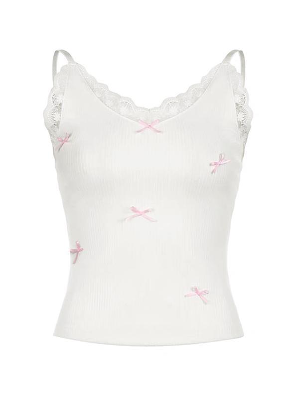Lace Patchwork Bow Cami Top Product Image