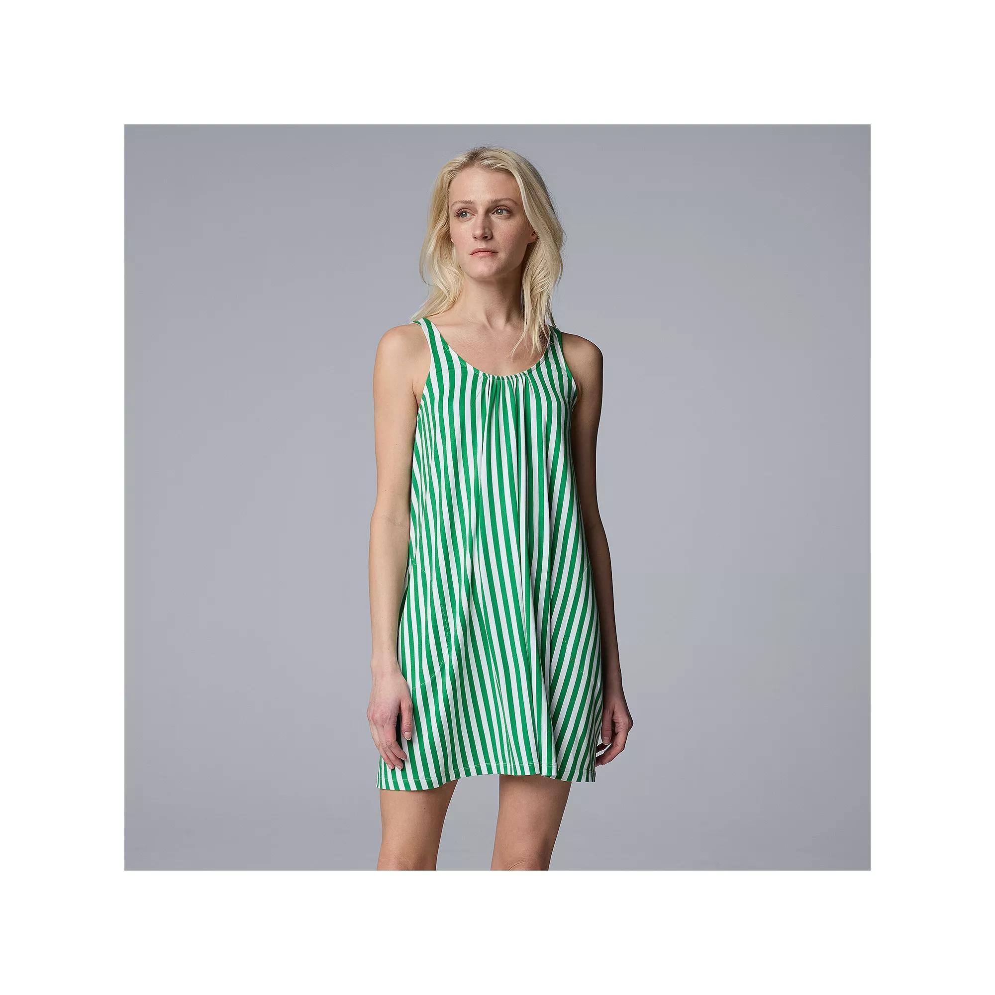 Women's Simply Vera Vera Wang Cozy Sleep Chemise, Size: Small, Kelly Green Stripe Product Image