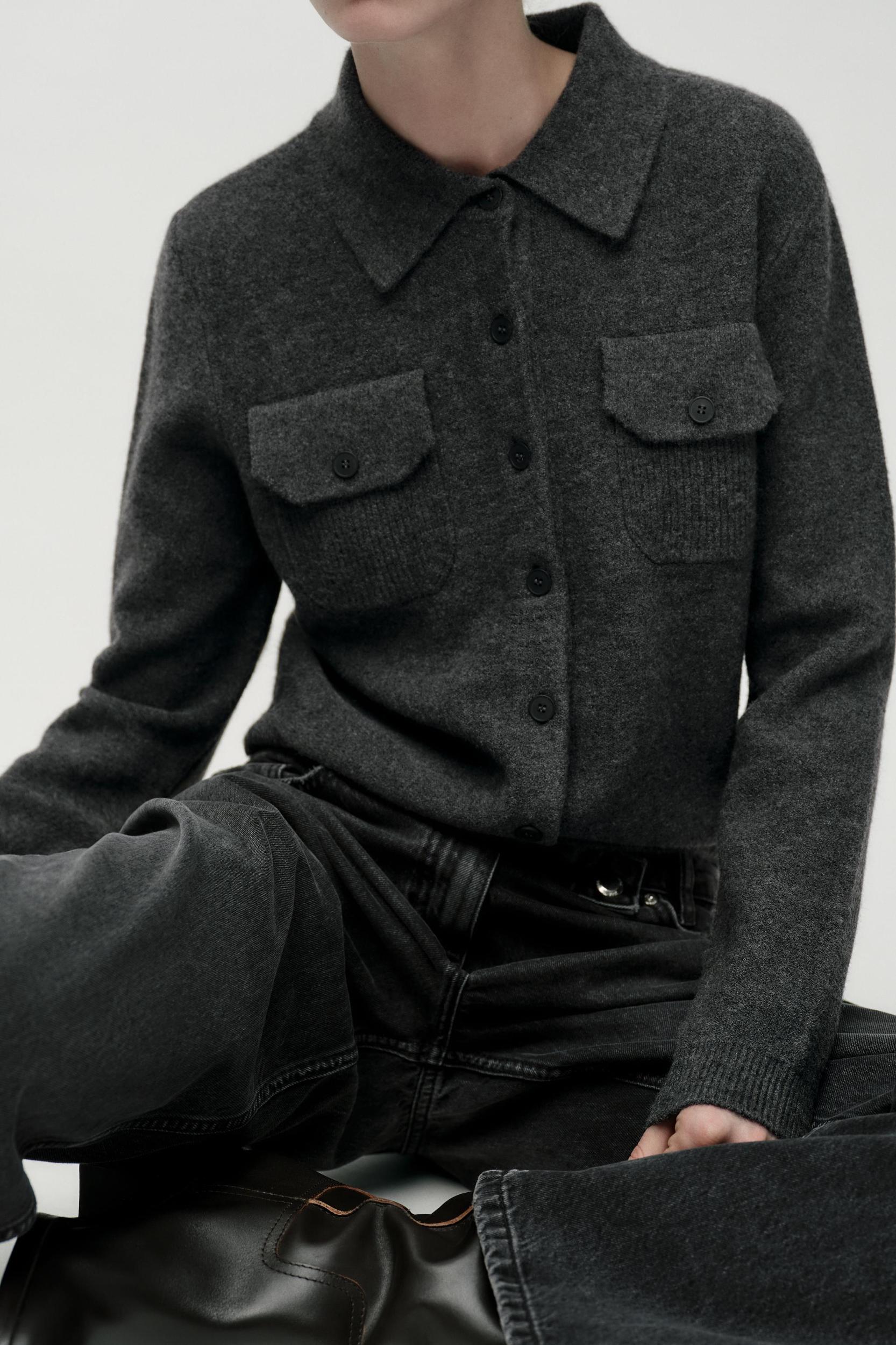 BASIC POLO COLLAR KNIT CARDIGAN Product Image