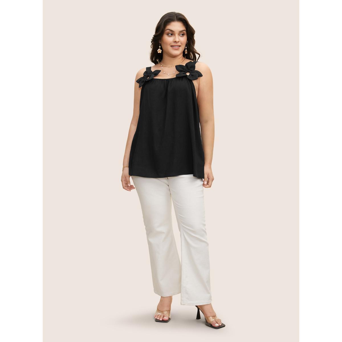 Plus Size Stereo Flower Design Cami Top Women Black Elegant Patchwork Square Neck Everyday Tank Tops Camis BloomChic 12/L Product Image