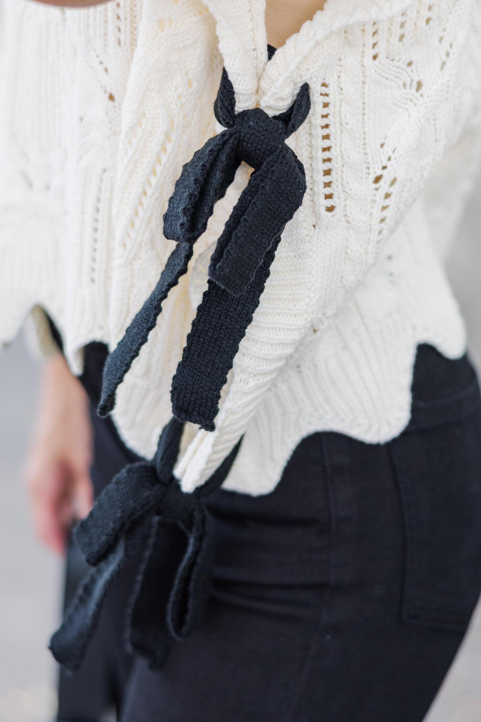 Missing You Cream White Scalloped Sweater Female Product Image