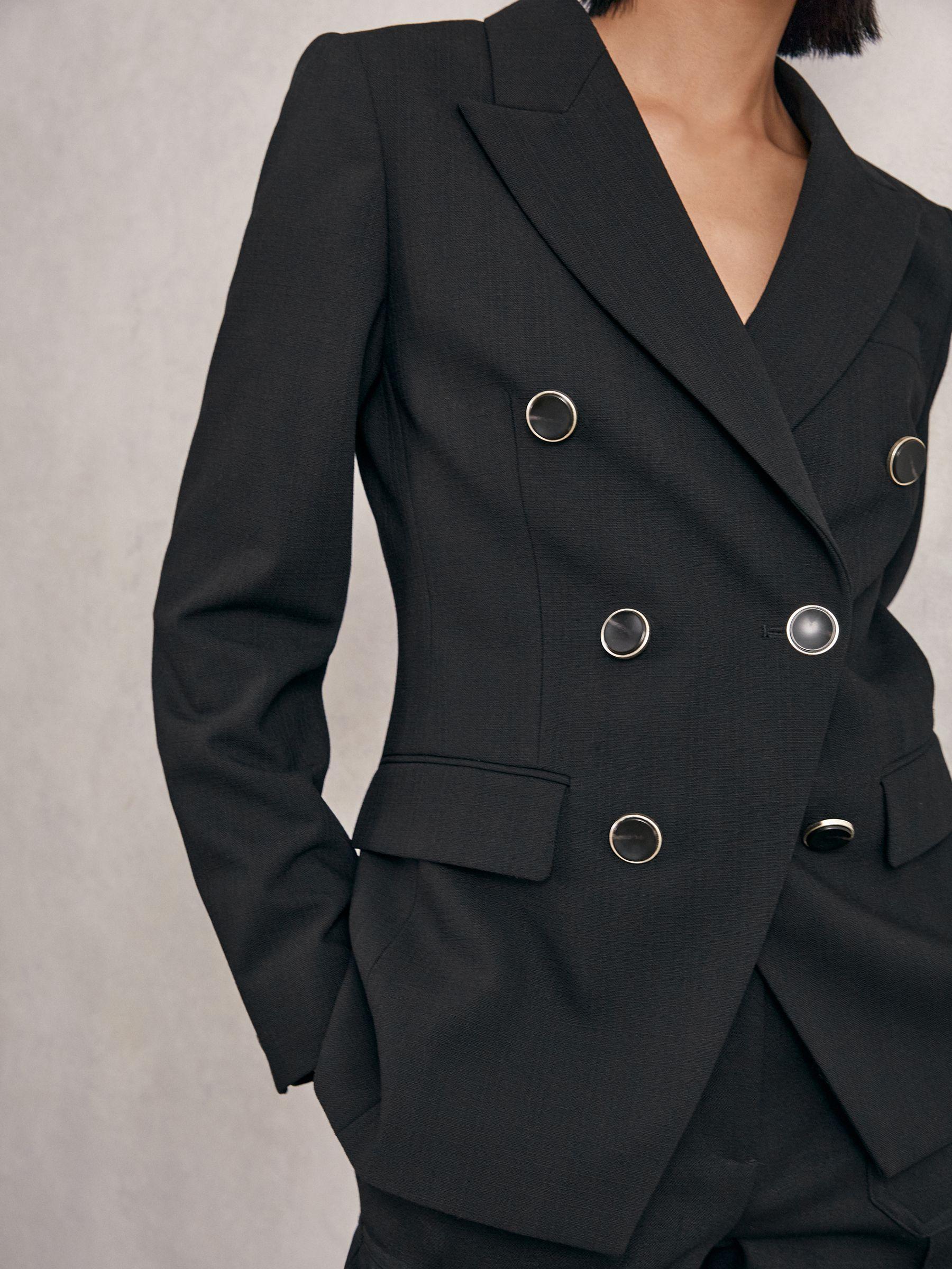 Petite Wool-Blend Double-Breasted Blazer in Black Product Image
