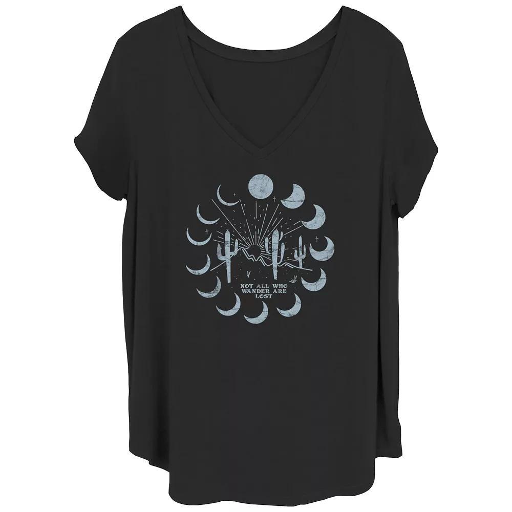 Juniors' Plus Desert At Night "Not All Who Wander Are Lost" V-Neck Graphic Tee, Women's, Size: 4XL, Black Product Image