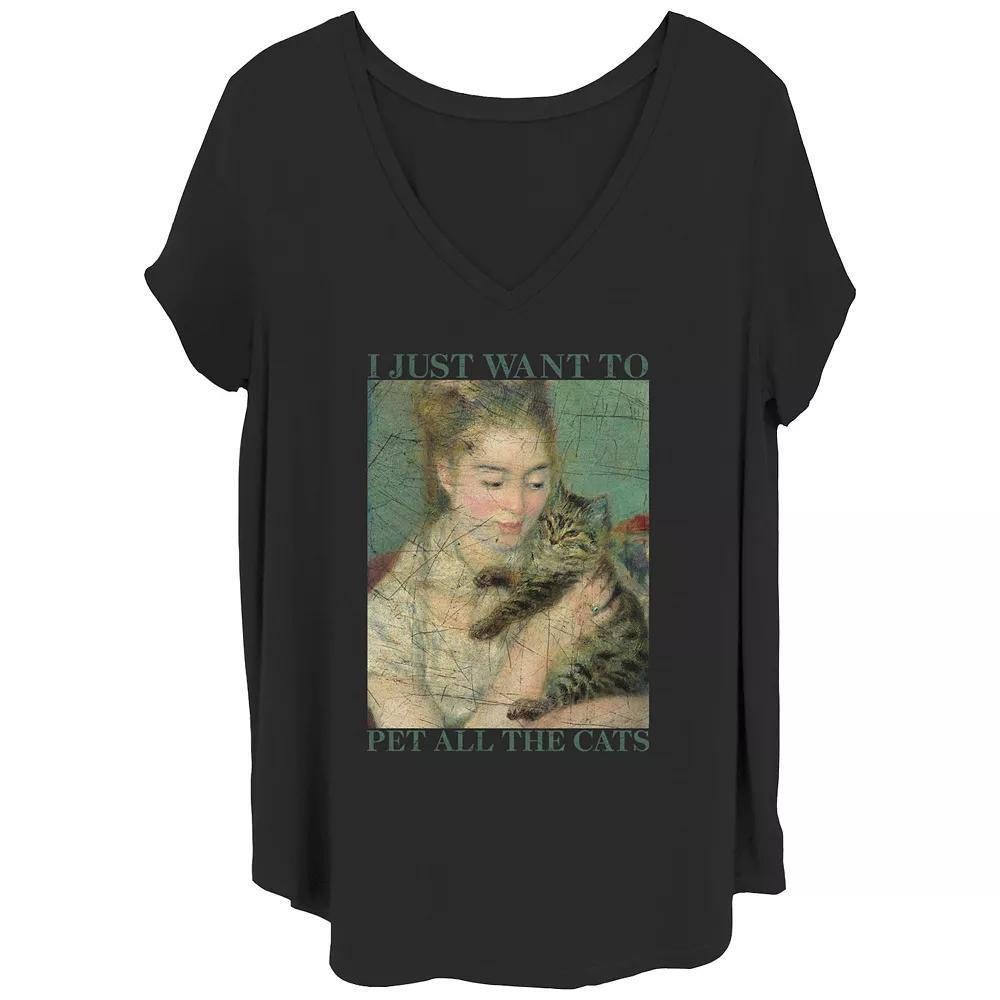 Juniors' Plus I Just Want To Pet All The Cats V-Neck Graphic Tee, Women's, Size: 4XL, Black Product Image