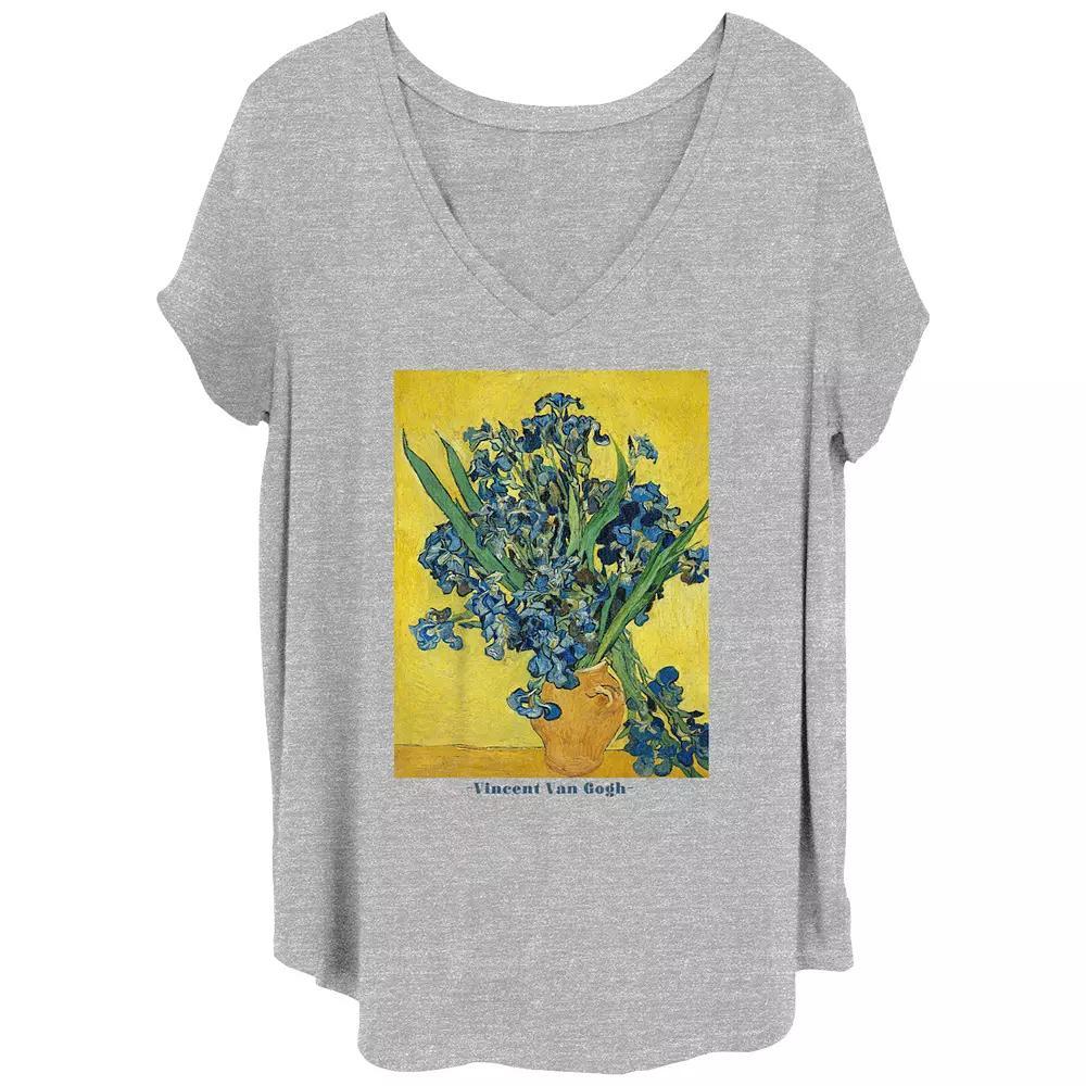 Juniors' Plus Vincent Van Gogh Irises V-Neck Graphic Tee, Women's, Size: 1XL, Grey Gray Product Image