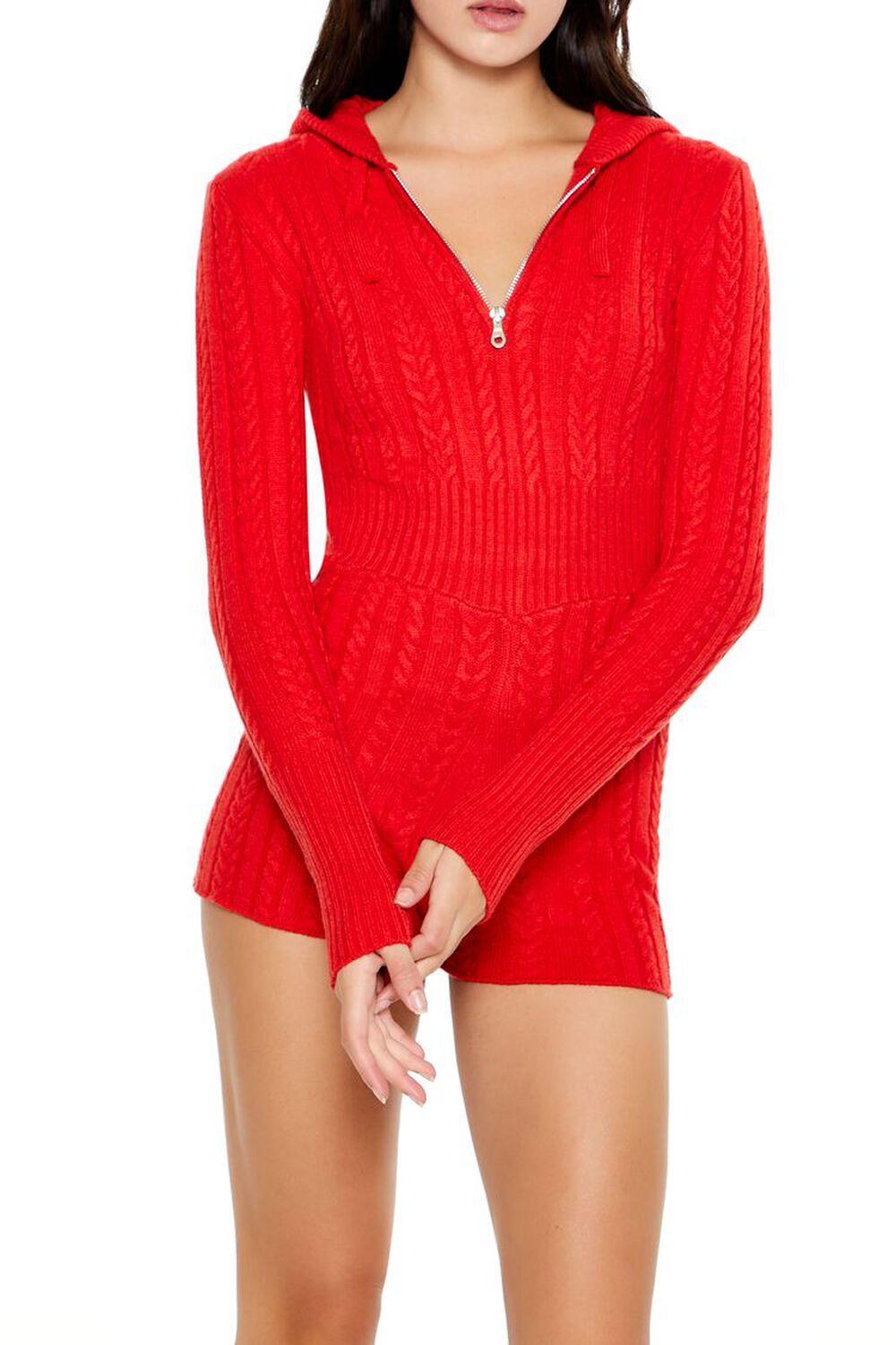 Hooded Cable Knit Zip-Up Romper | Forever 21 Product Image
