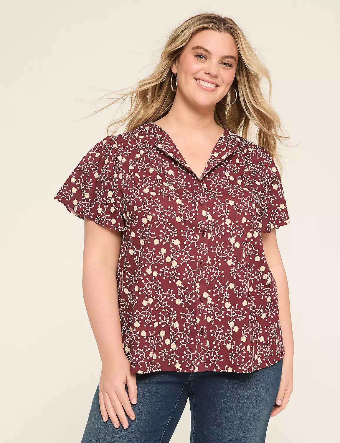 Swing Flutter-Sleeve Button-Down Blouse Product Image