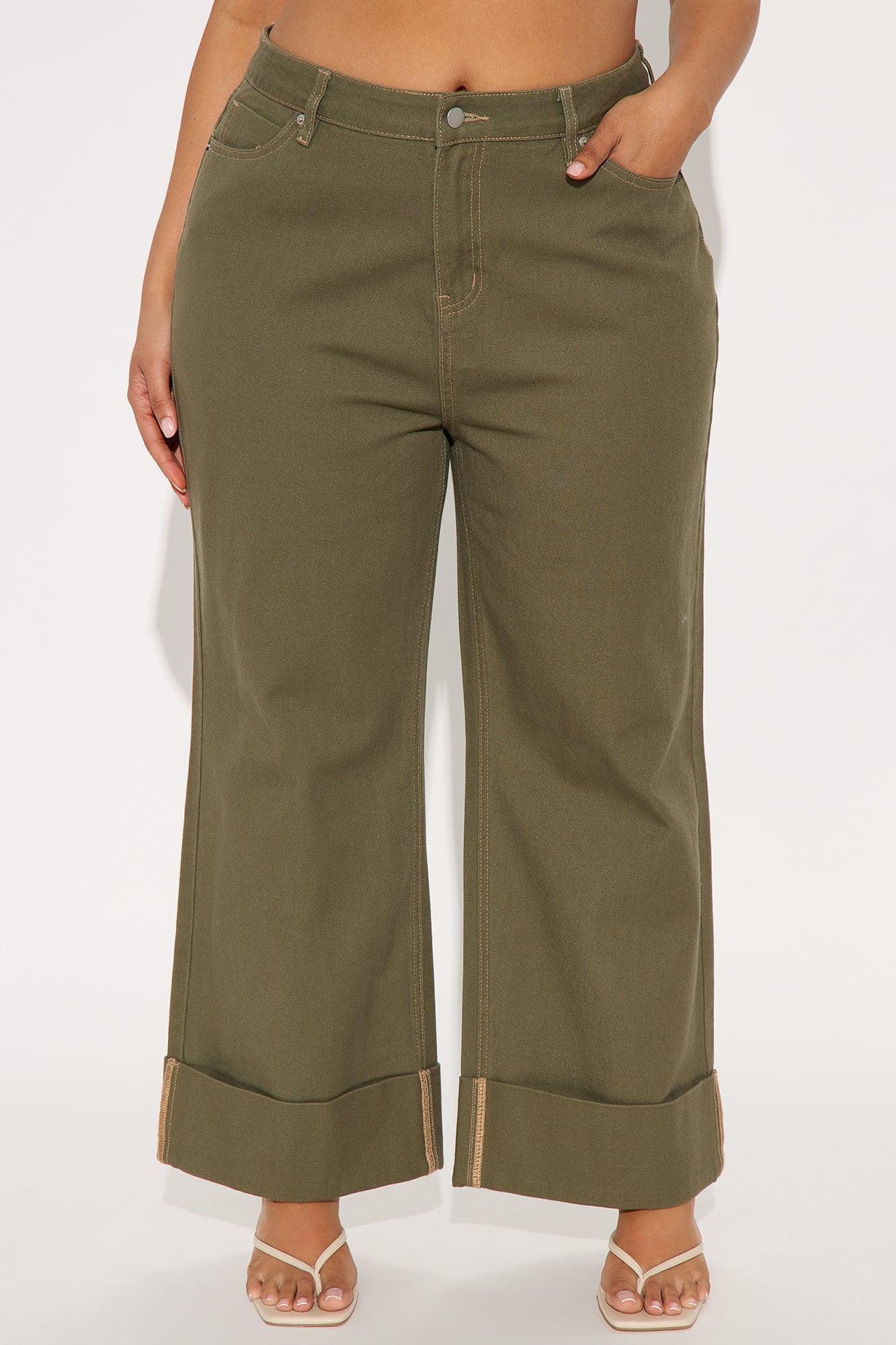 Nadia Cropped Cuffed Hem Pant - Olive Product Image
