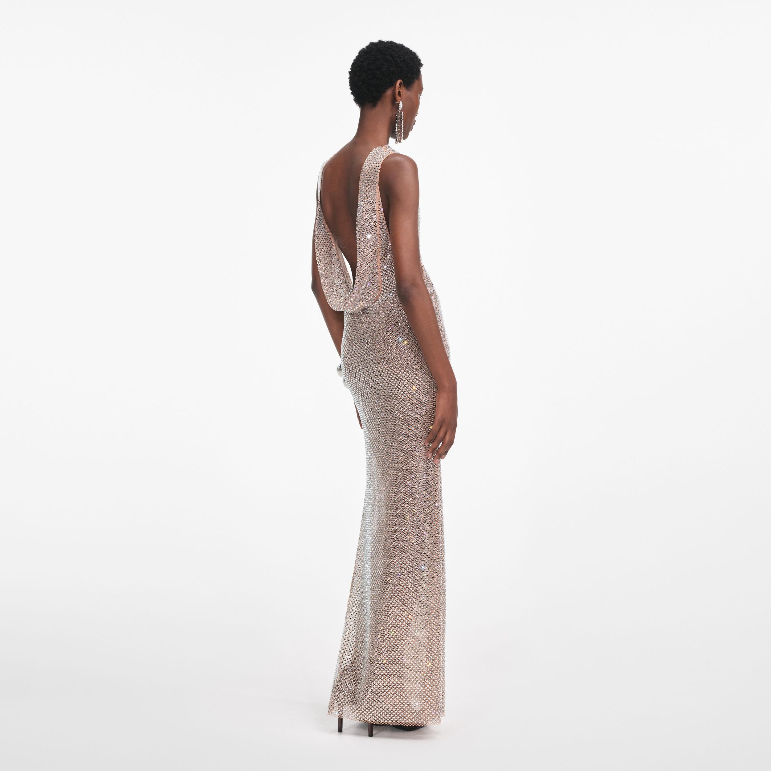 Silver Rhinestone Drape Maxi Dress Product Image