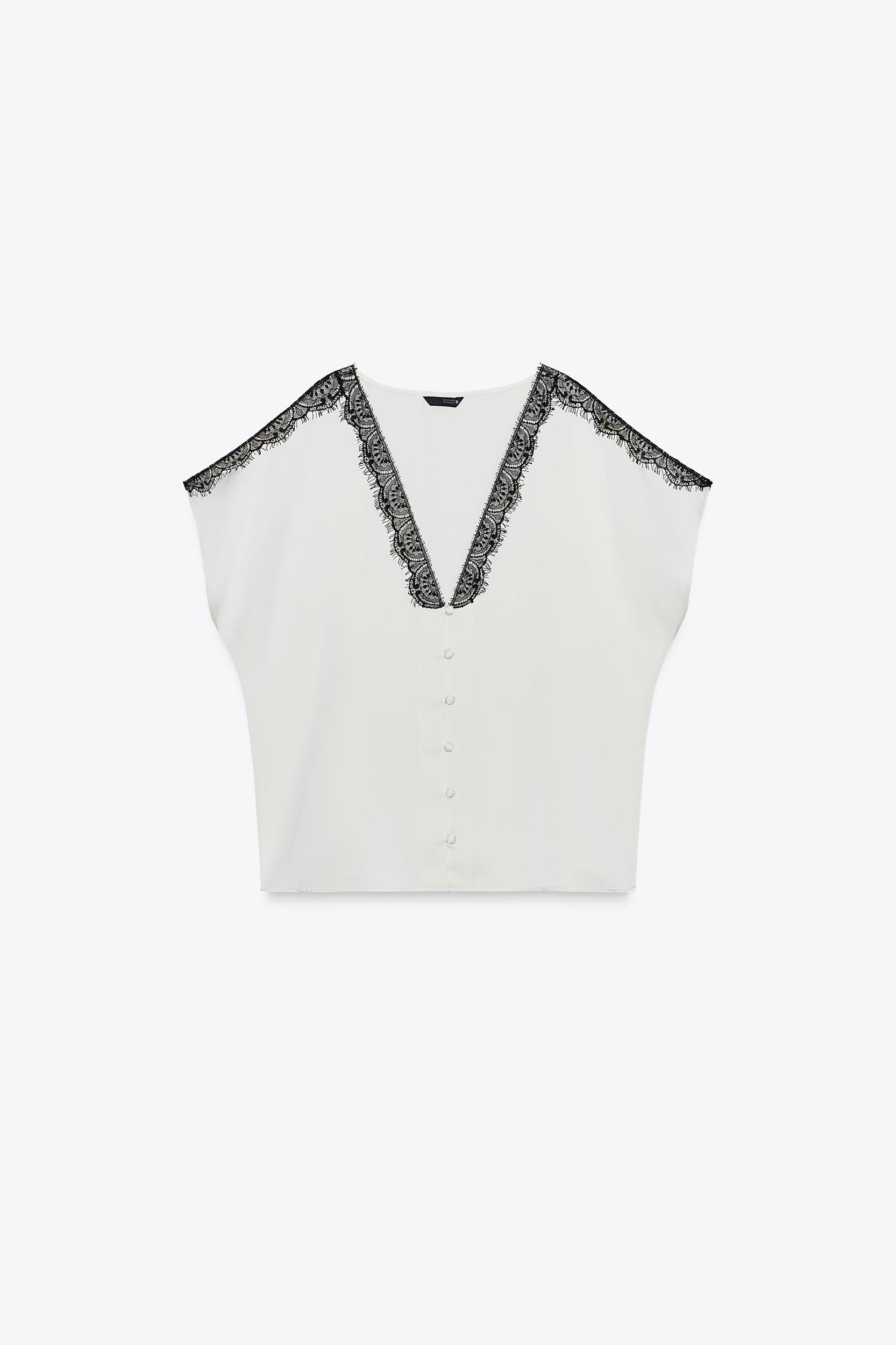 CONTRAST LACE SATIN EFFECT BLOUSE Product Image