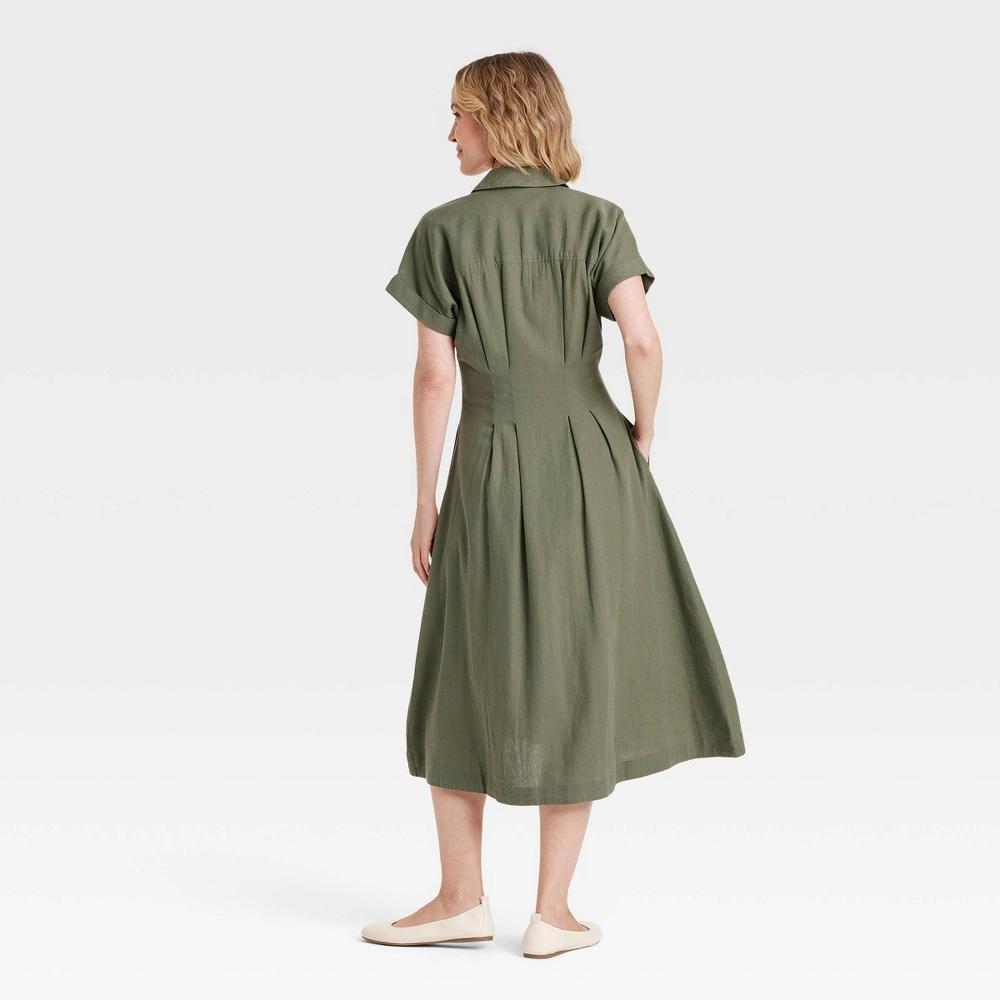 Women's Short Sleeve Button-Front Linen Midi Shirtdress - Universal Thread™ Product Image