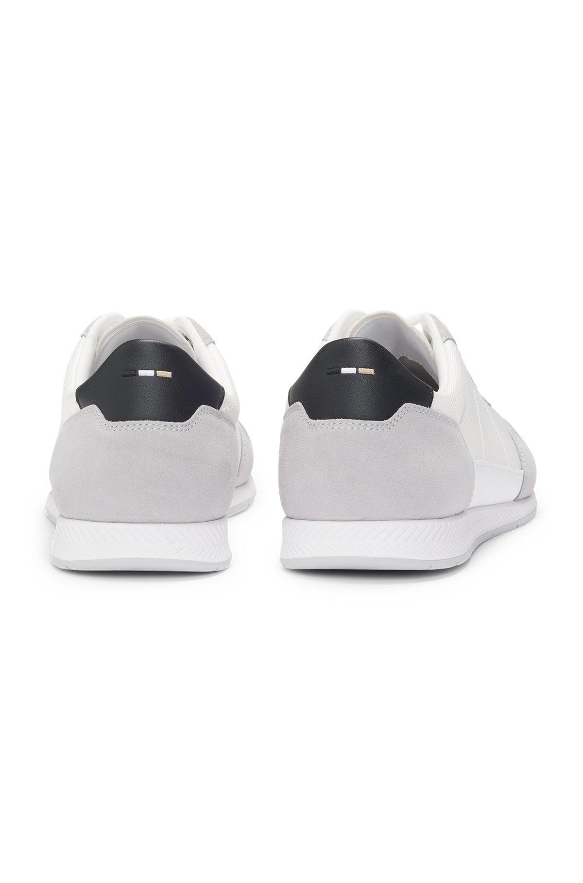 Mixed-material lace-up trainers with suede trims Product Image